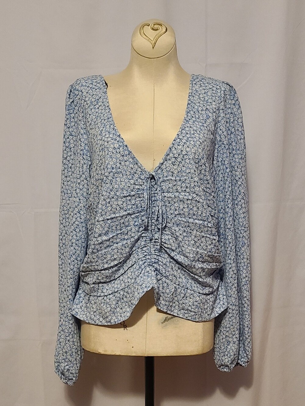 H&M Blue White Floral Long Sleeve Top